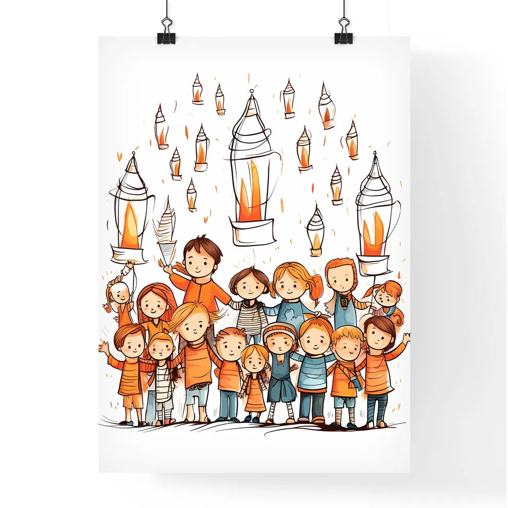 Group Of Children And Lanterns Art Prin Poster