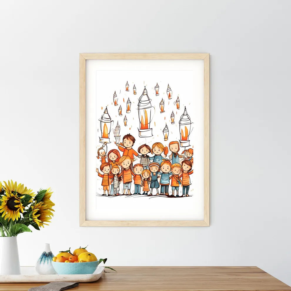 Group Of Children And Lanterns Art Prin - Kitchen Hangings