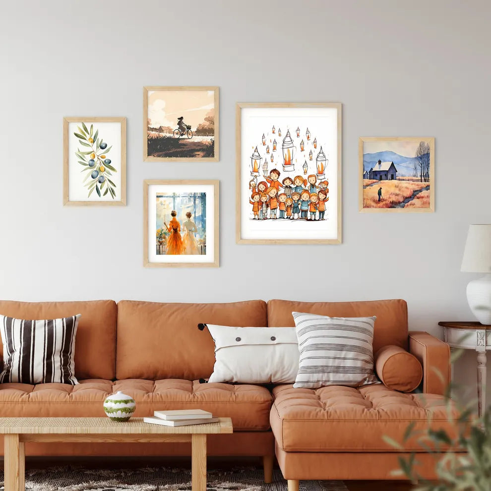 Group Of Children And Lanterns Art Prin Framed Print