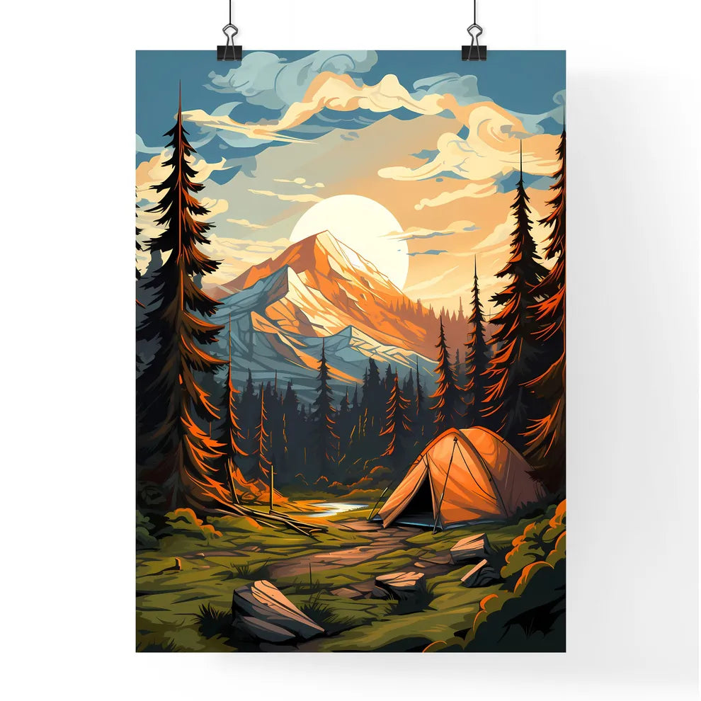 Painting Of A Tent In A Forest Art Prin Poster