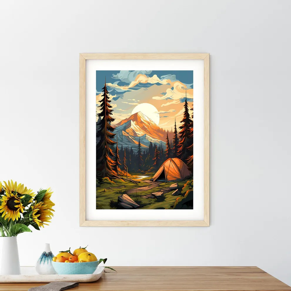 Painting Of A Tent In A Forest Art Prin - Kitchen Hangings