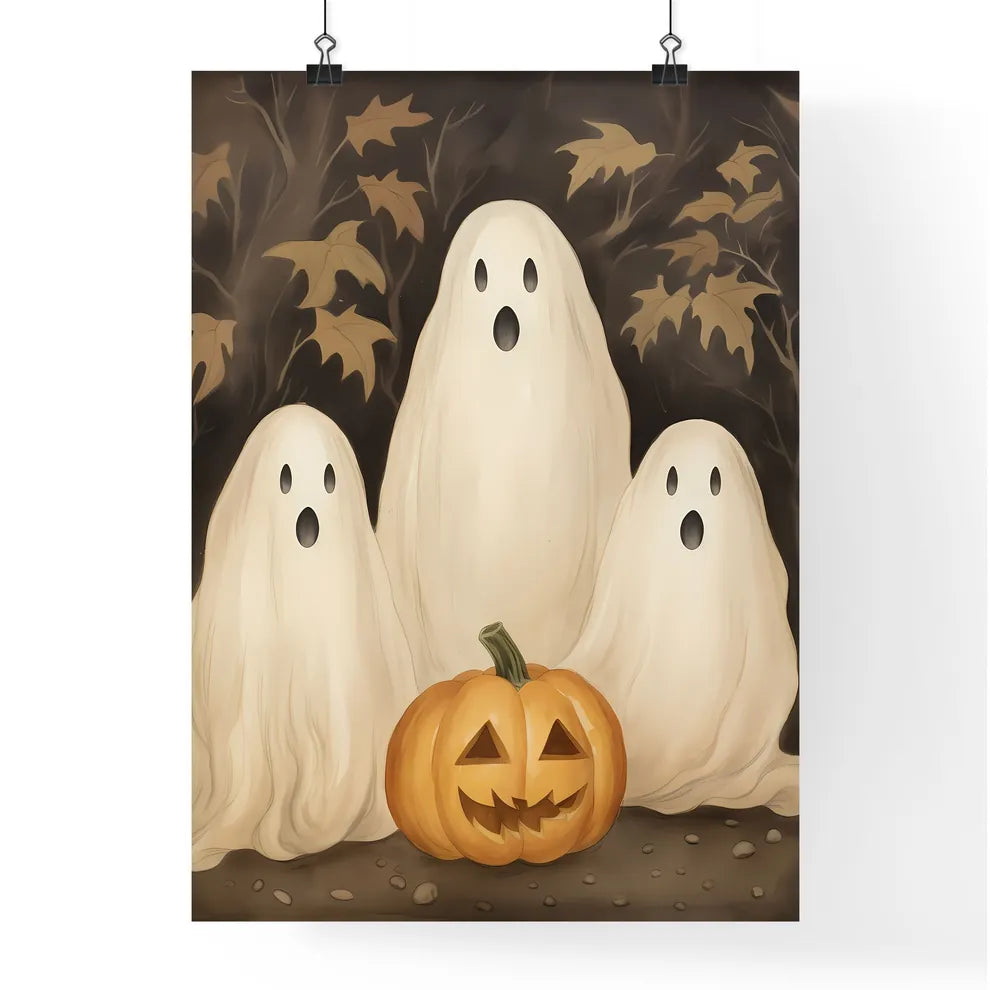 Group Of Ghosts With A Pumpki Poster