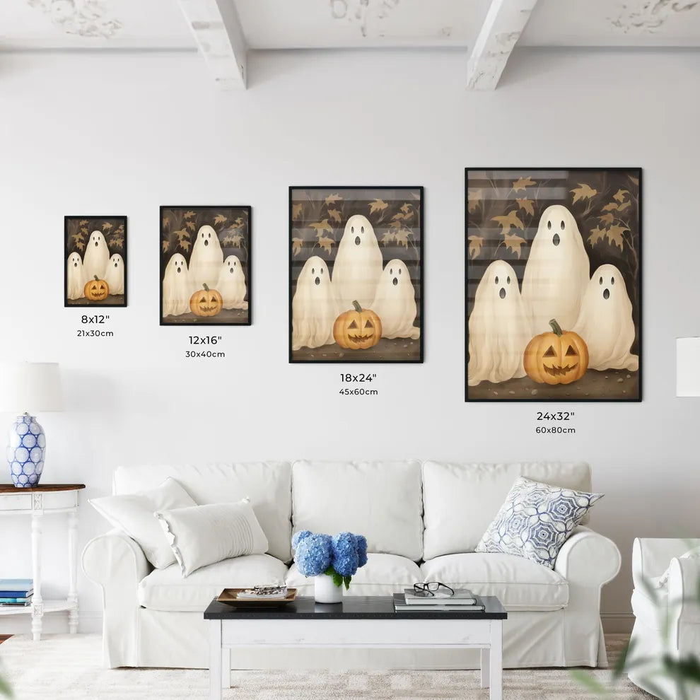 Group Of Ghosts With A Pumpki Art Print