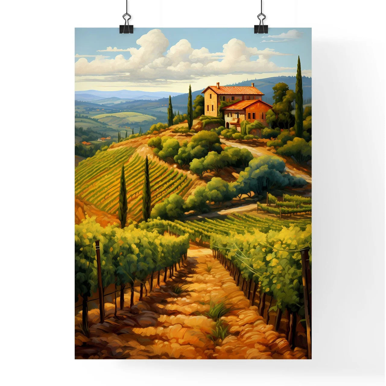 House On A Hill With Rows Of Trees Art Prin Poster