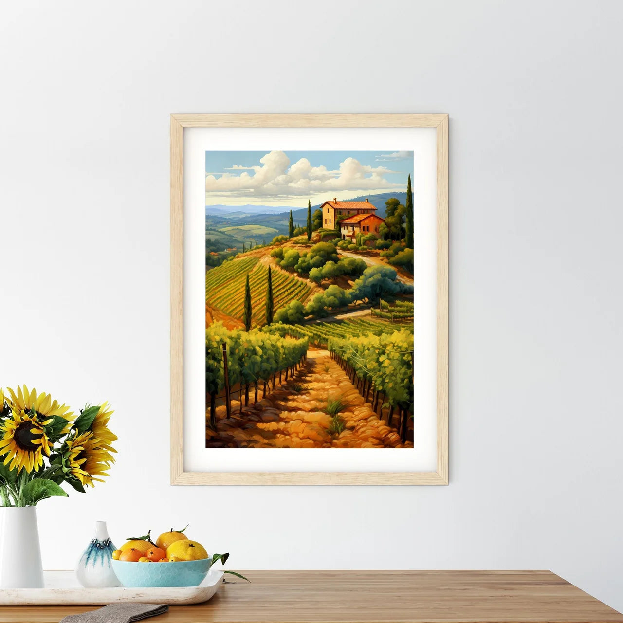 House On A Hill With Rows Of Trees Art Prin - Kitchen Hangings