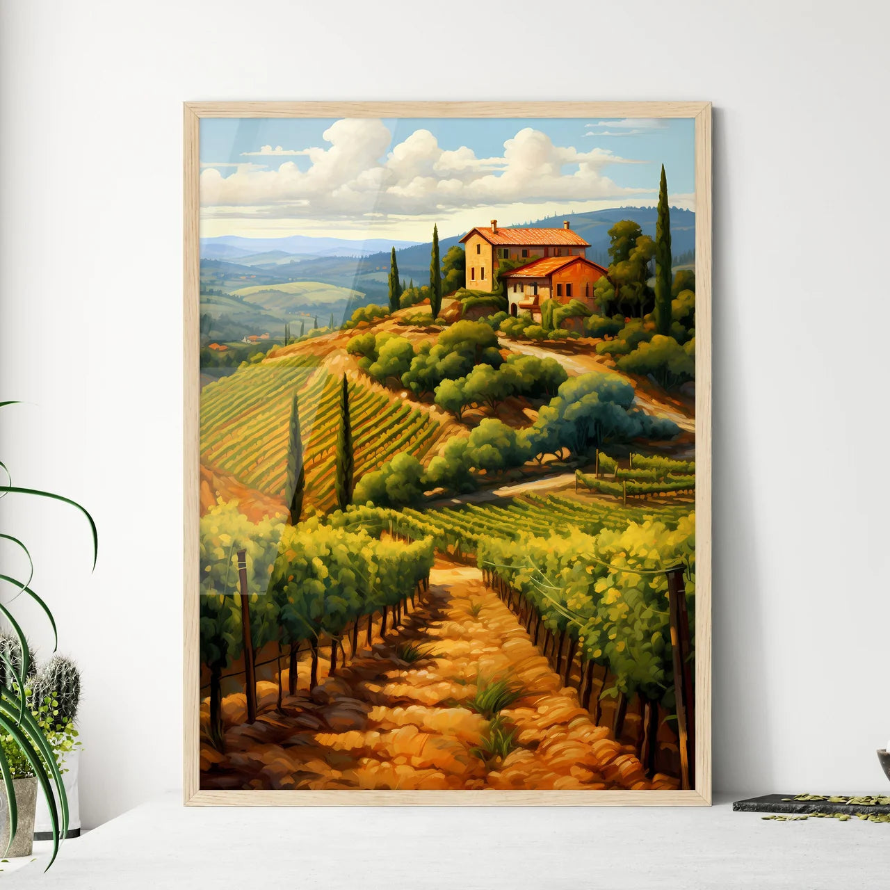 House On A Hill With Rows Of Trees Art Prin - Framed Art Print