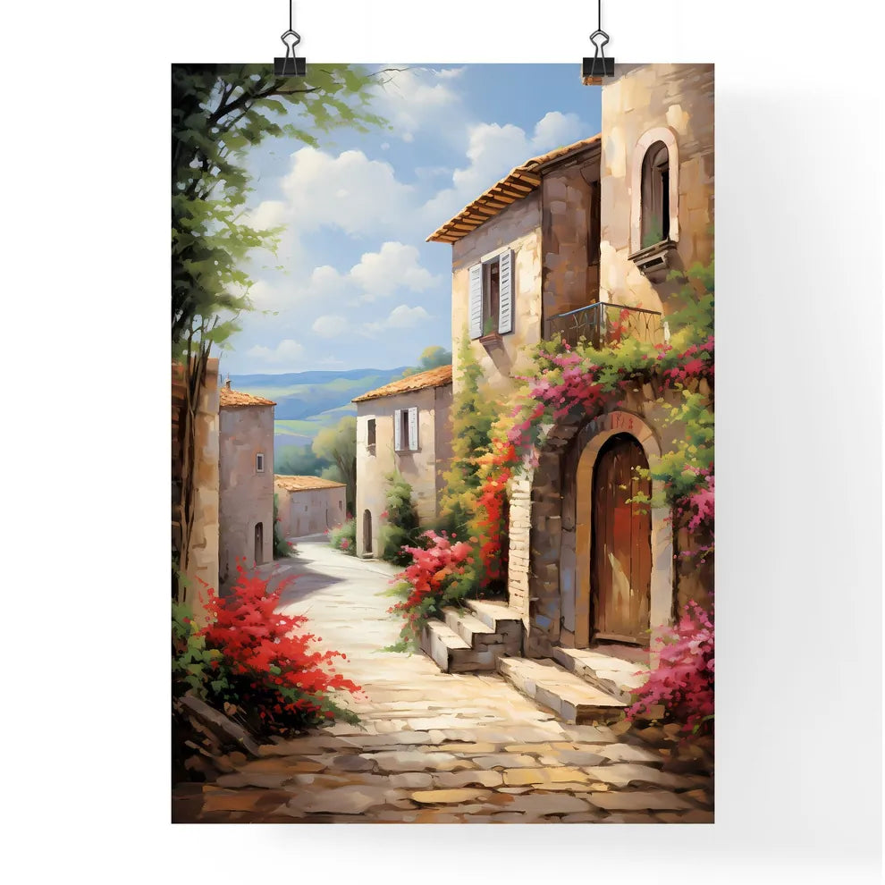 Painting Of A Stone Building With Flowers On The Side Art Print Poster
