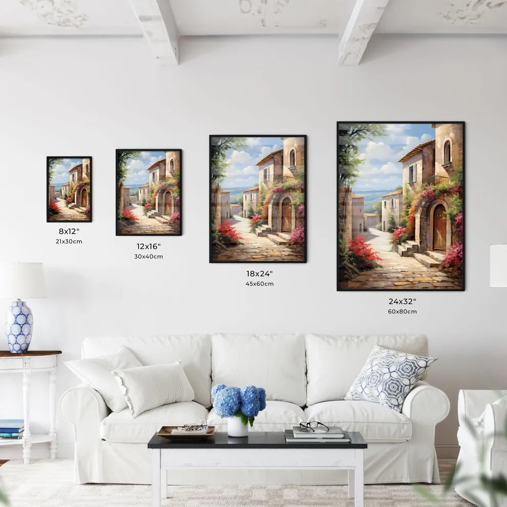 Painting Of A Stone Building With Flowers On The Side Art Print Interior Design