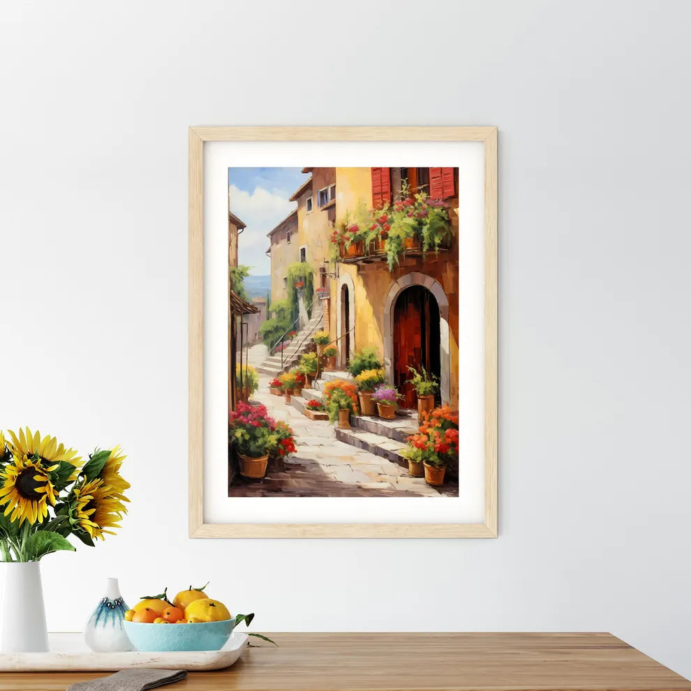 Painting Of A Street With Flowers Art Print Size Chart