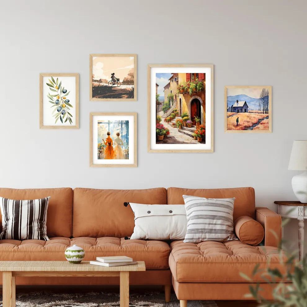 Painting Of A Street With Flowers Art Print Custom Print