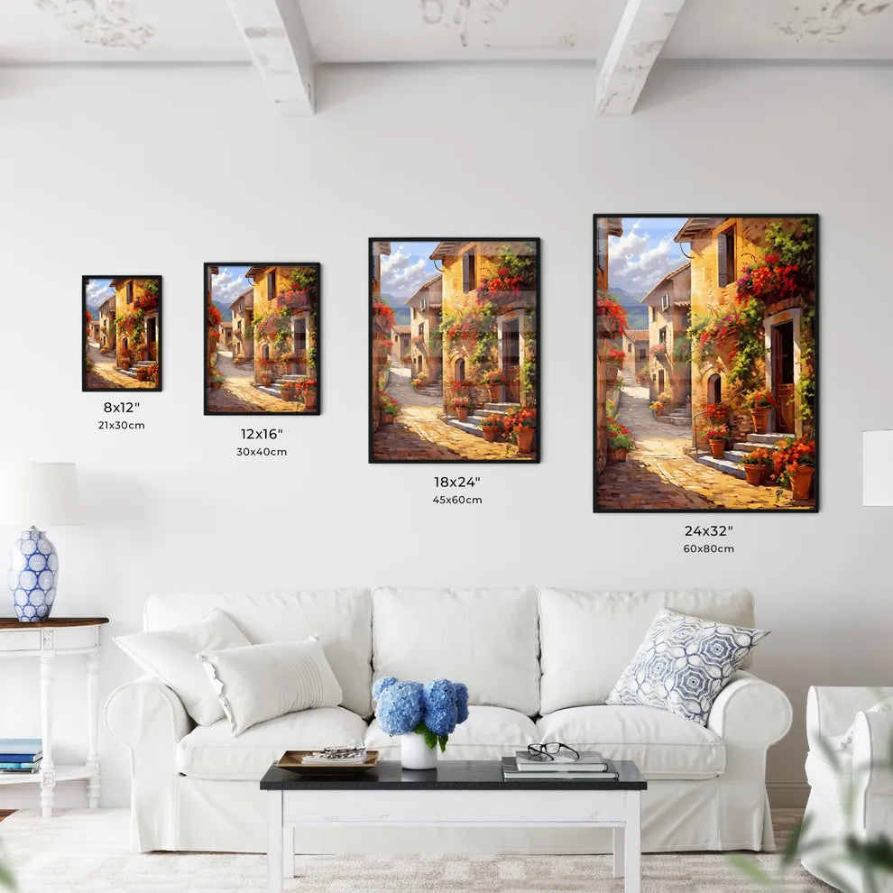 Painting Of A Street With Flowers On The Side Art Print Interior Design