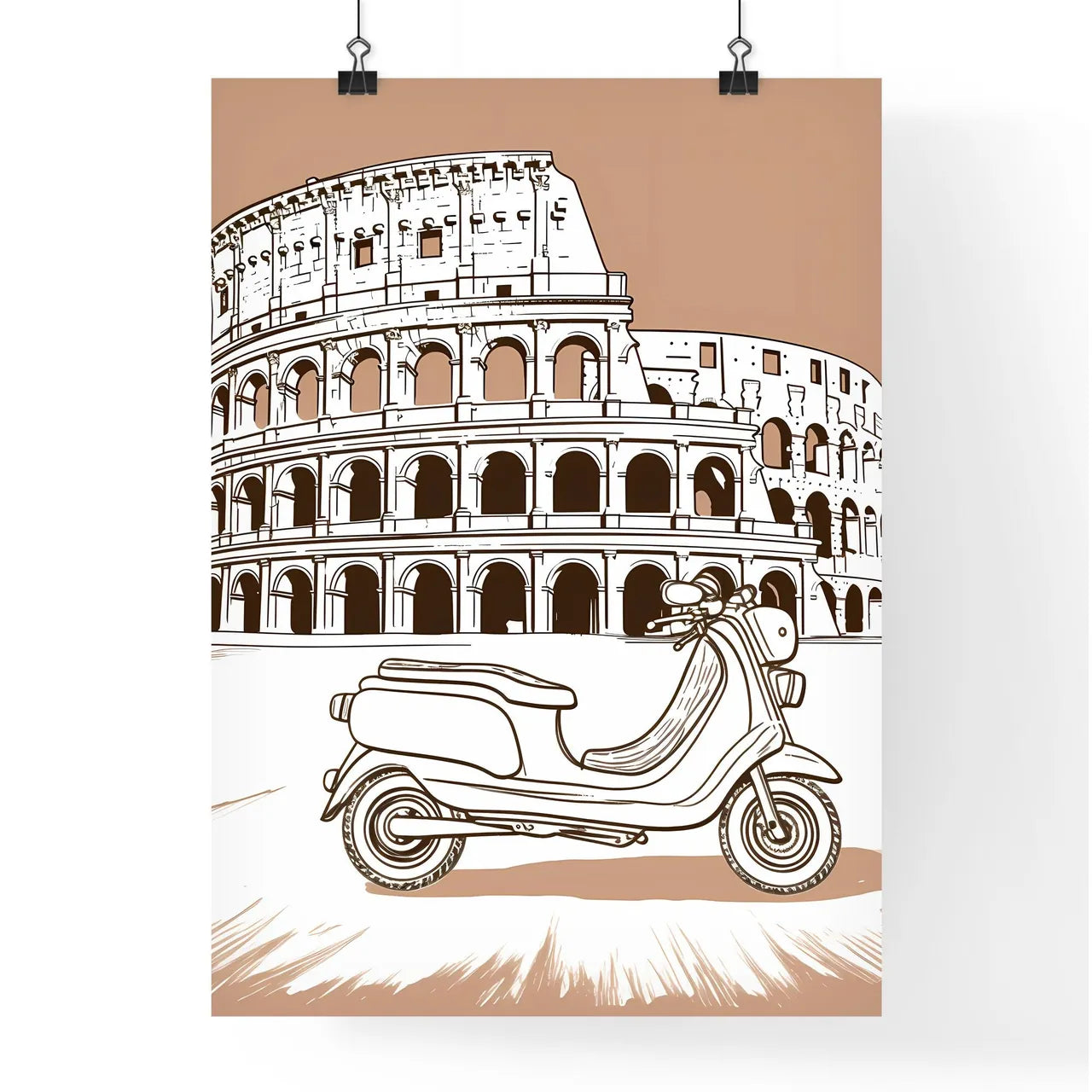 Scooter In Front Of A Circular Building Art Print Poster