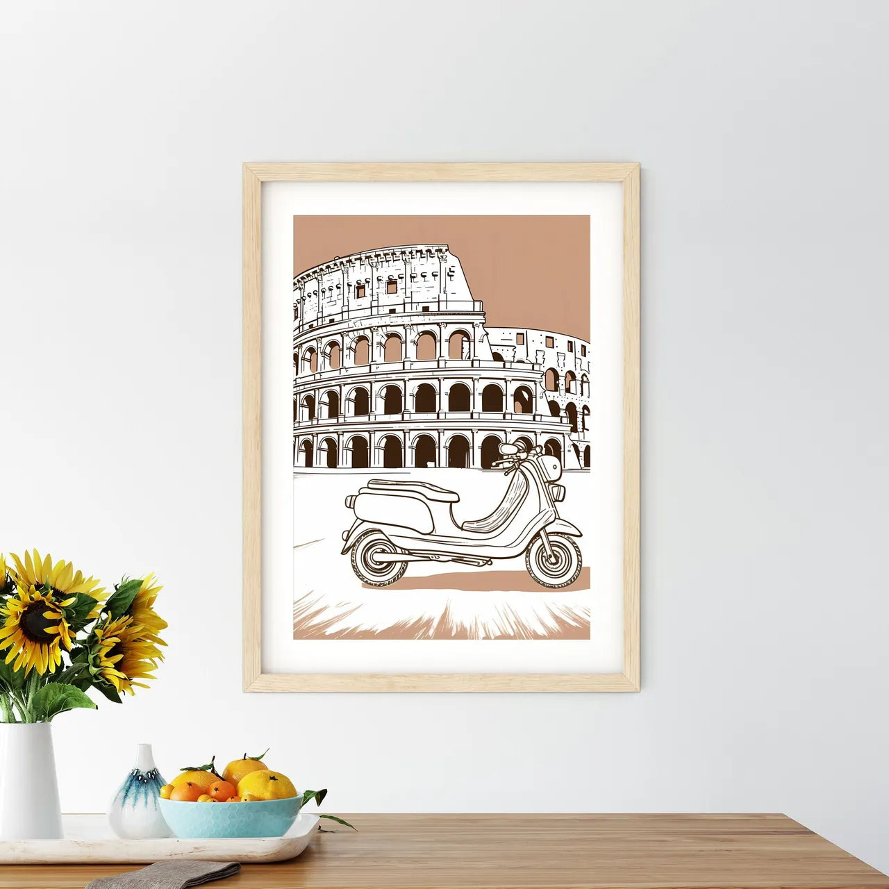 Scooter In Front Of A Circular Building Art Print Size Chart