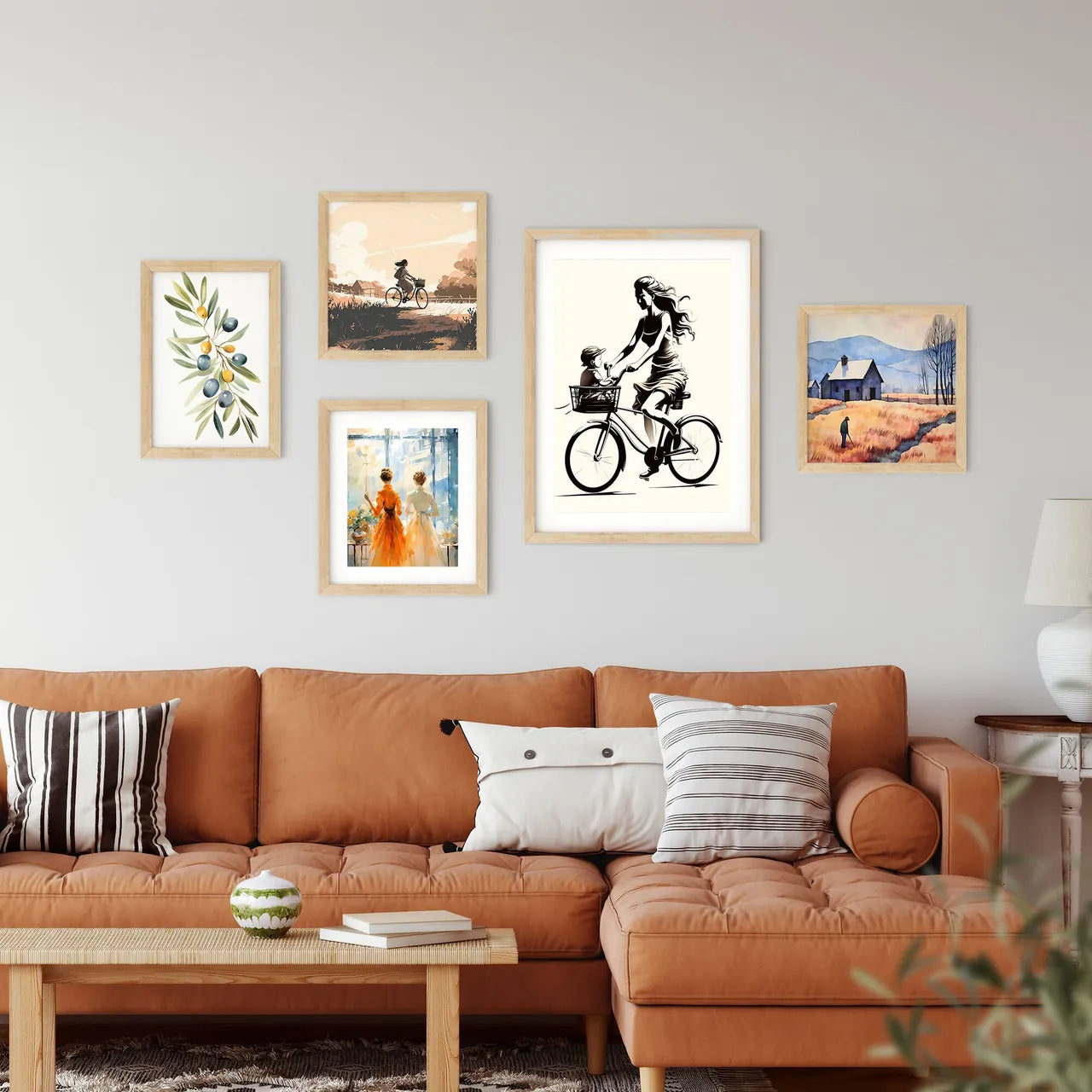 Woman Riding A Bicycle With A Child In A Bas Framed Print