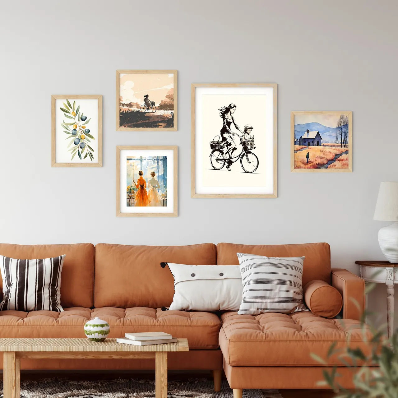 Woman Riding A Bicycle With A Child In Baske Framed Print