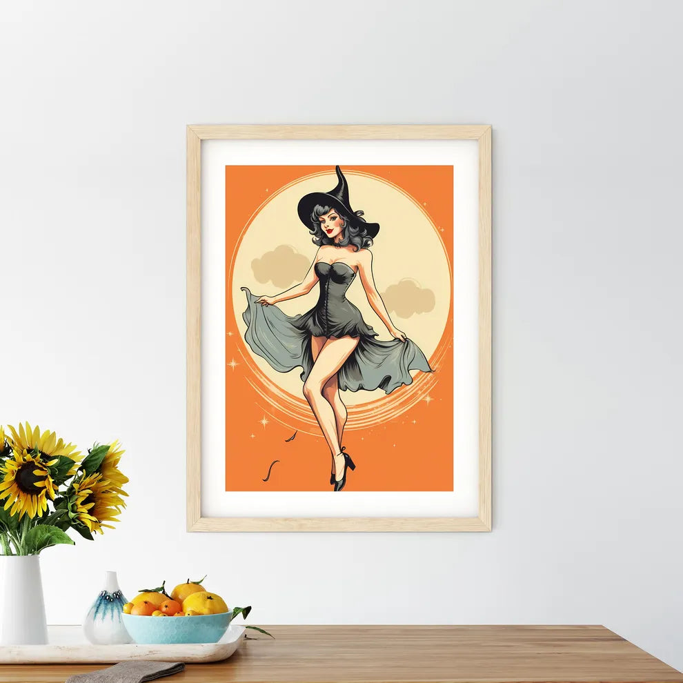 Cartoon Of A Woman In A Dress Art Prin - Kitchen Hangings