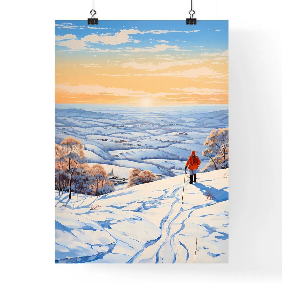 Person Walking On A Snowy Hill Art Prin Poster