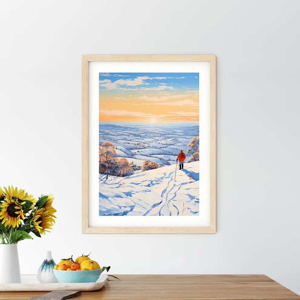 Person Walking On A Snowy Hill Art Prin - Kitchen Hangings