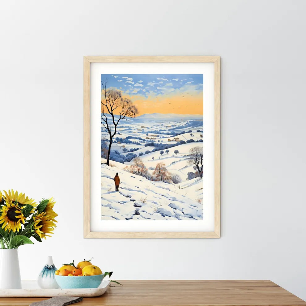 Person Standing On A Snowy Hill Art Prin - Kitchen Hangings