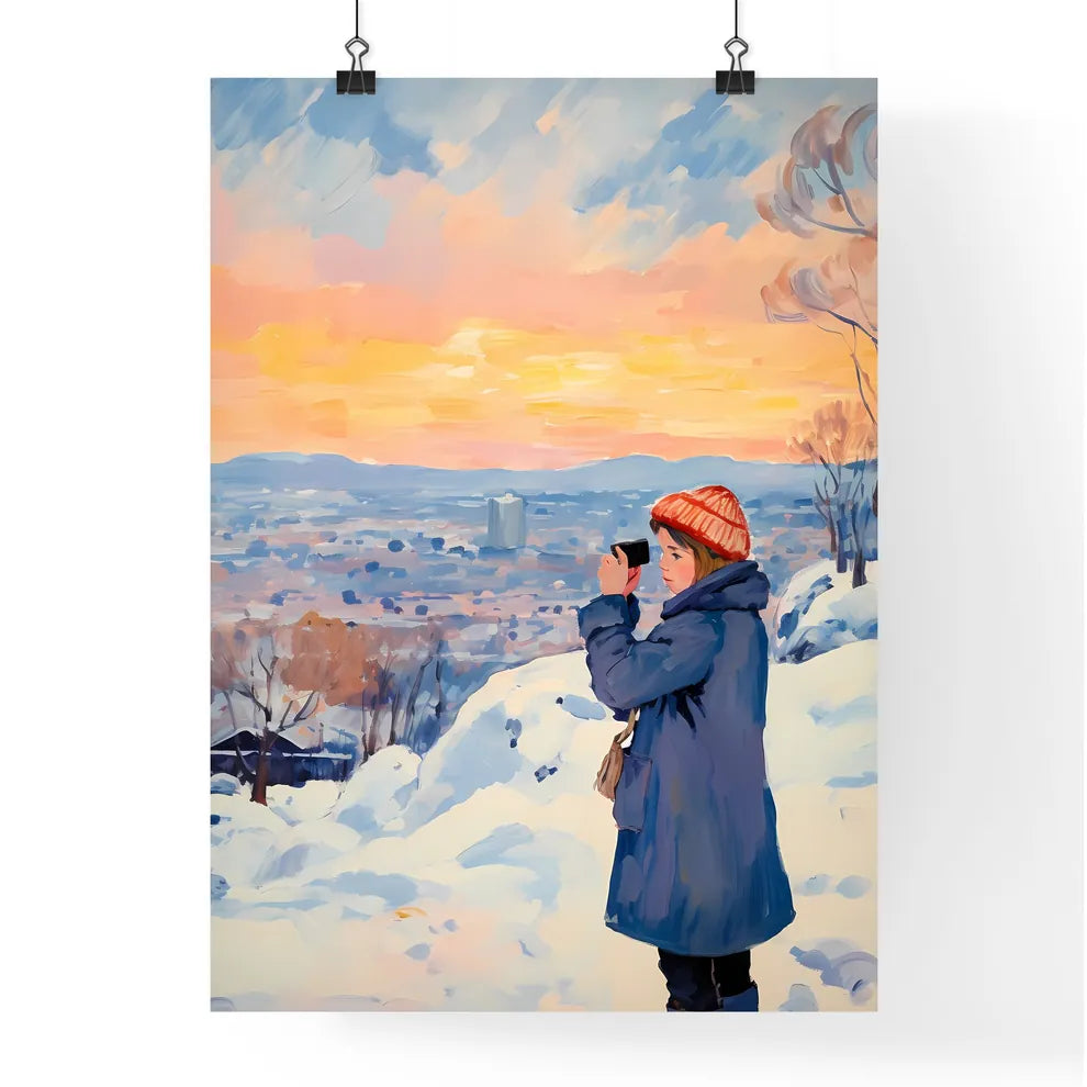 Woman Taking A Picture Of A City Art Prin Poster