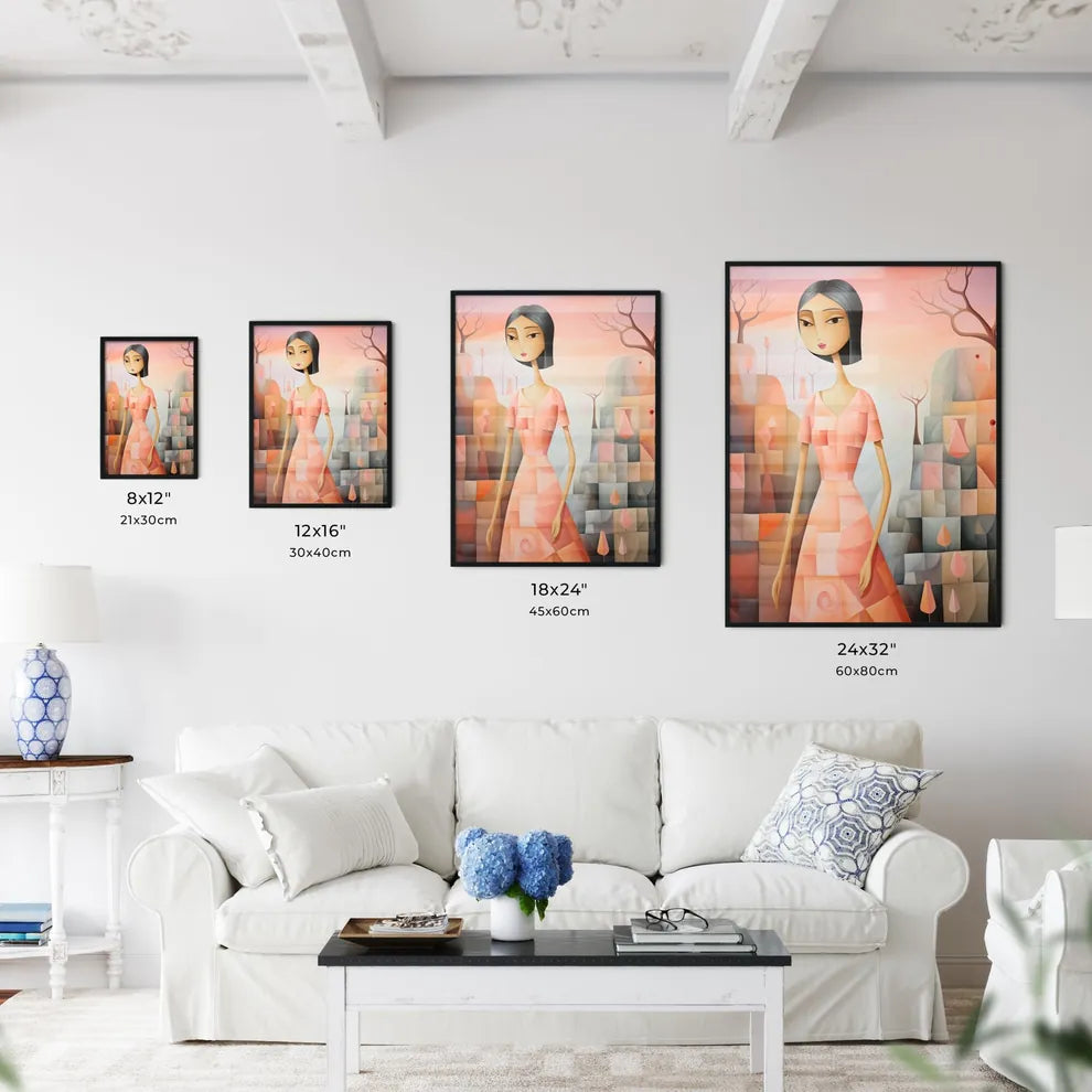 Painting Of A Woman In A Pink Dress Art Prin Wall Art