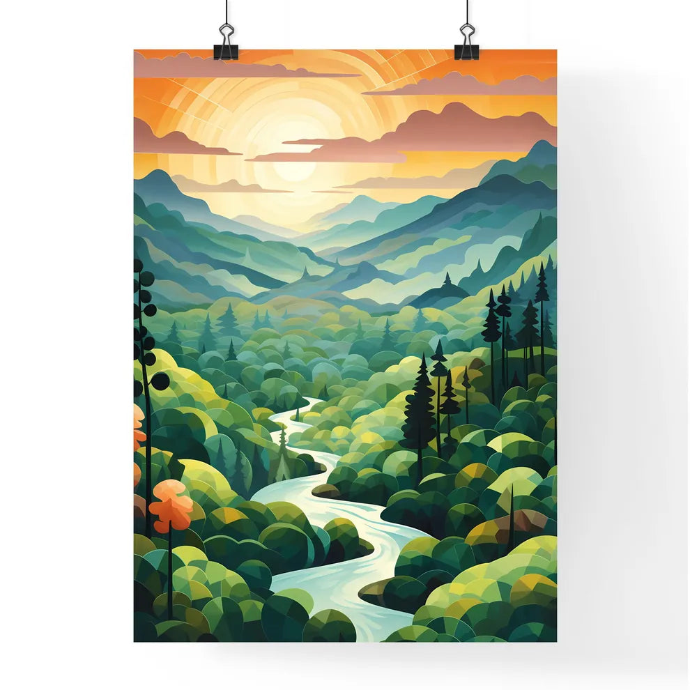 River Running Through A Forest Art Prin Poster