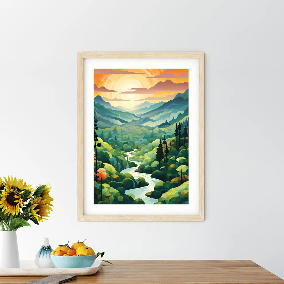 River Running Through A Forest Art Prin - Kitchen Hangings
