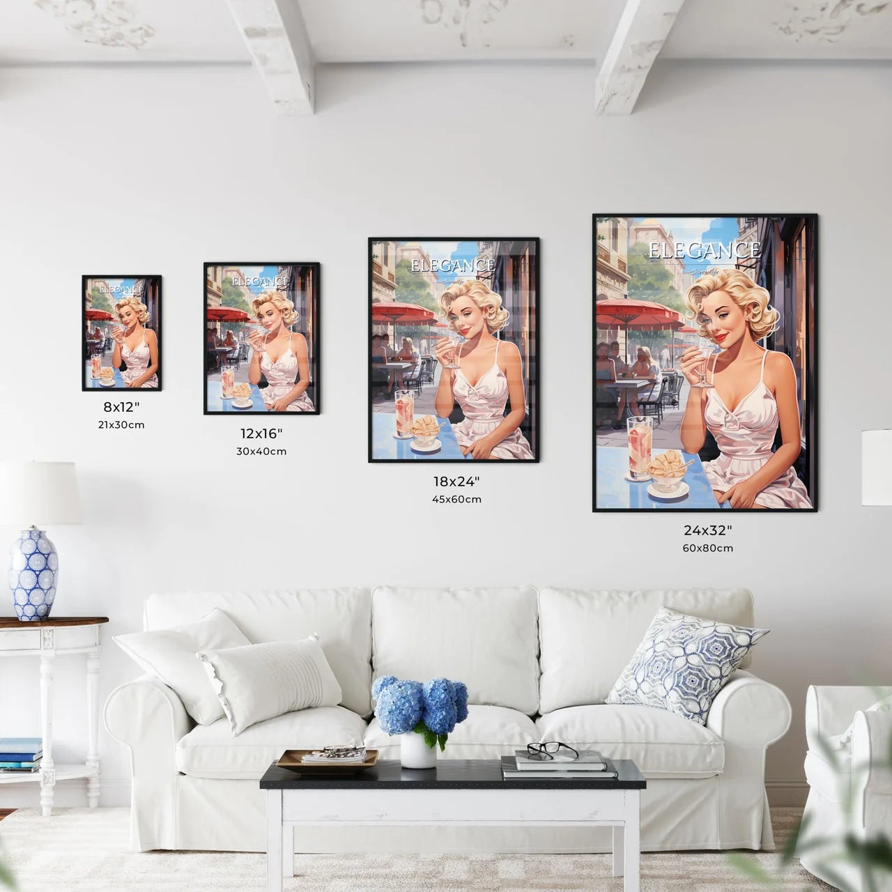 Woman Sitting At A Table With A Drink Art Pr - Kitchen Hangings