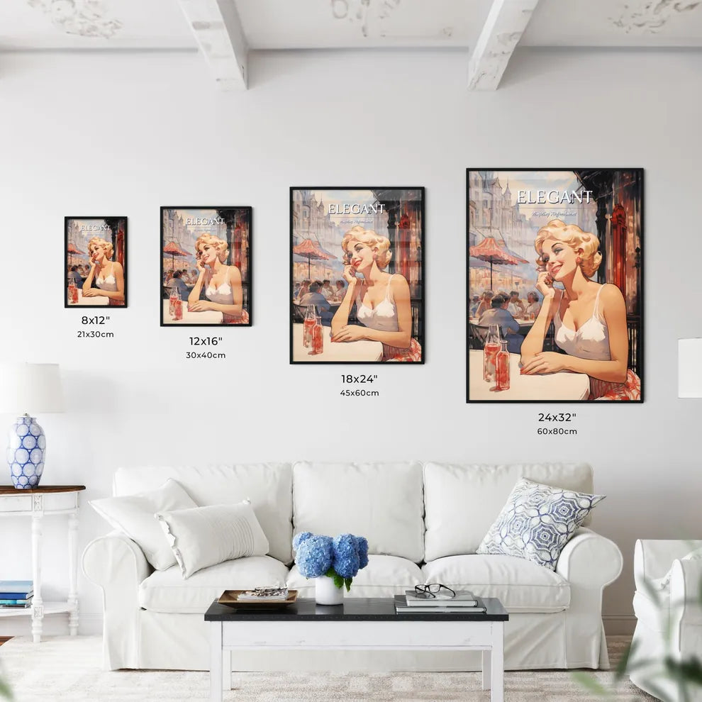 Woman Sitting At A Table With Drinks And A P - Kitchen Hangings