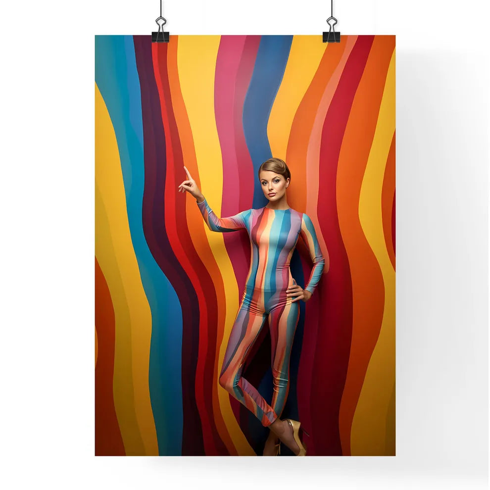 Woman In A Bodysuit Pointing Up Art Prin Poster