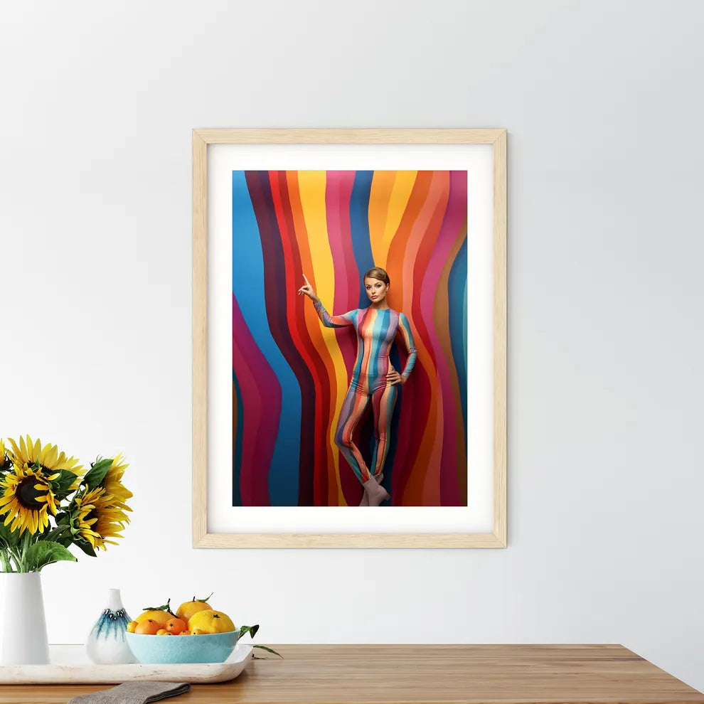 Woman In A Body Suit Pointing Up Art Prin - Kitchen Hangings