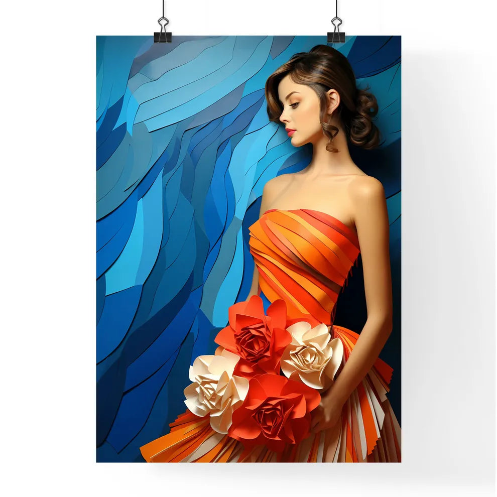 Woman In An Orange Dress With Flowers Art Pr Poster
