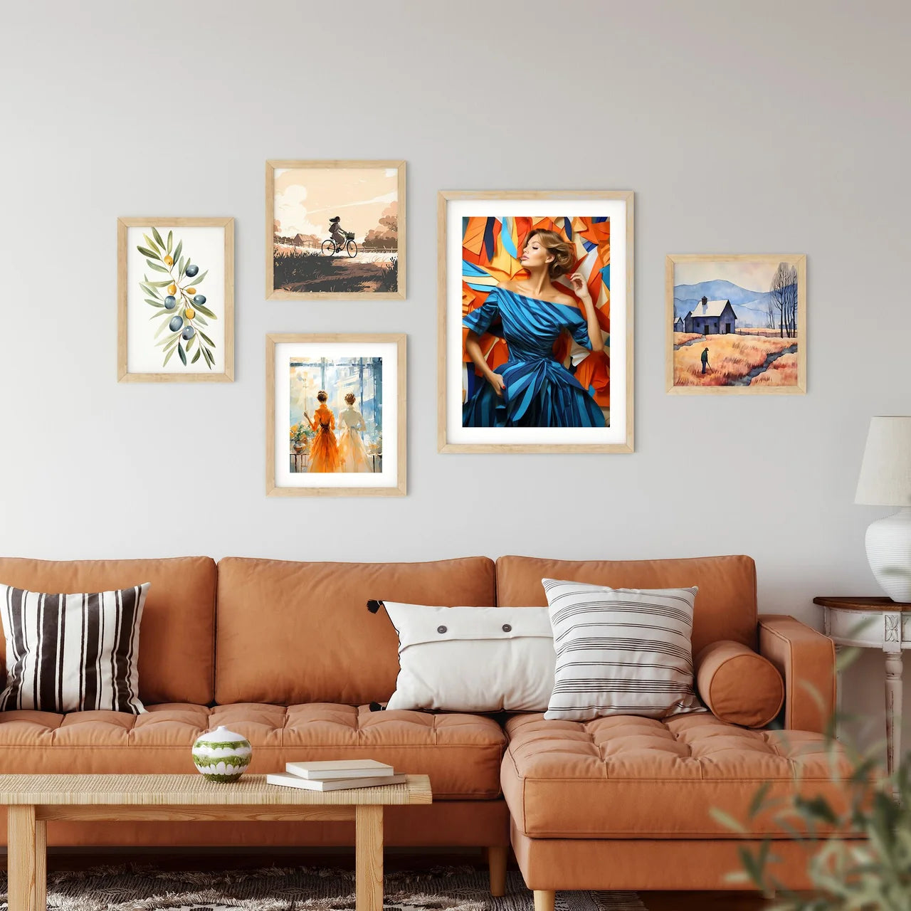 Woman In A Blue Dress Art Prin Framed Print