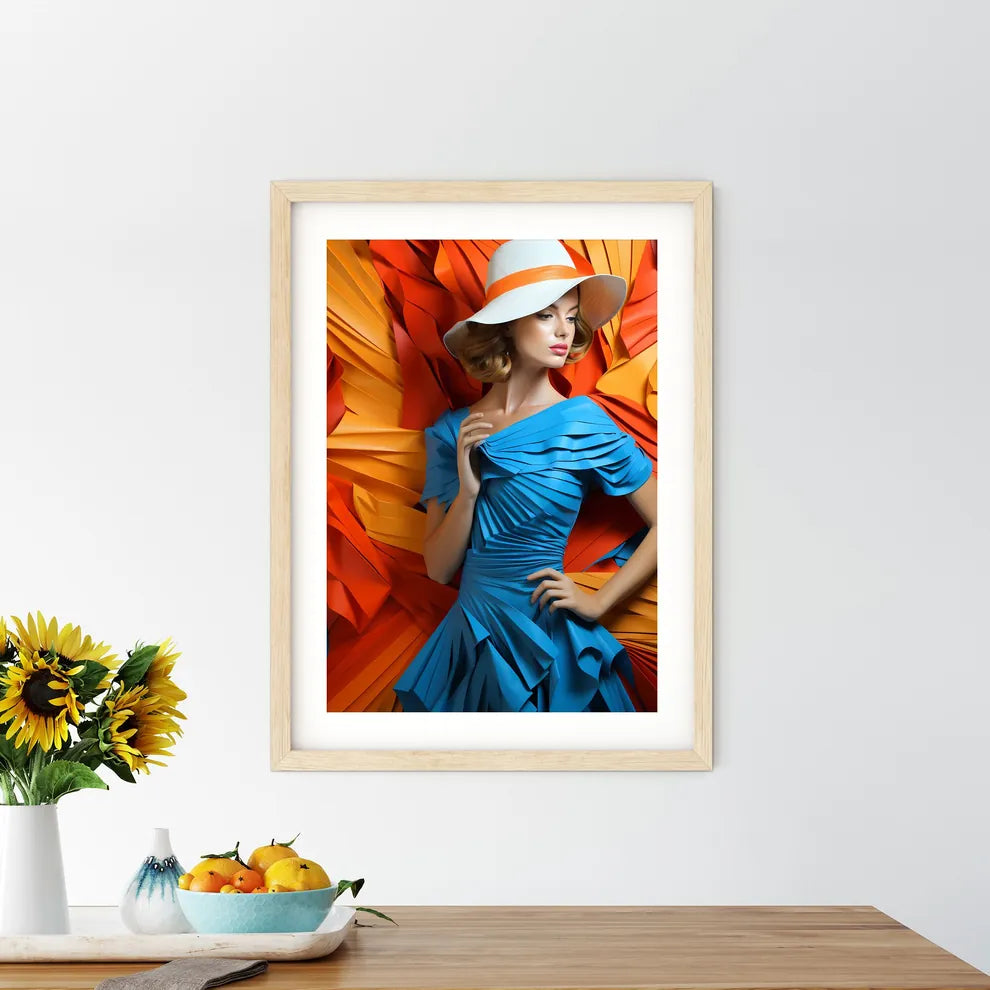 Woman In A Blue Dress And Hat Art Prin - Kitchen Hangings