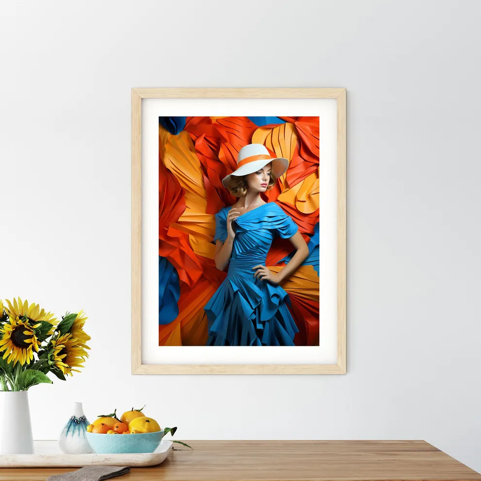 Woman In A Blue Dress And Hat Art Prin - Kitchen Hangings