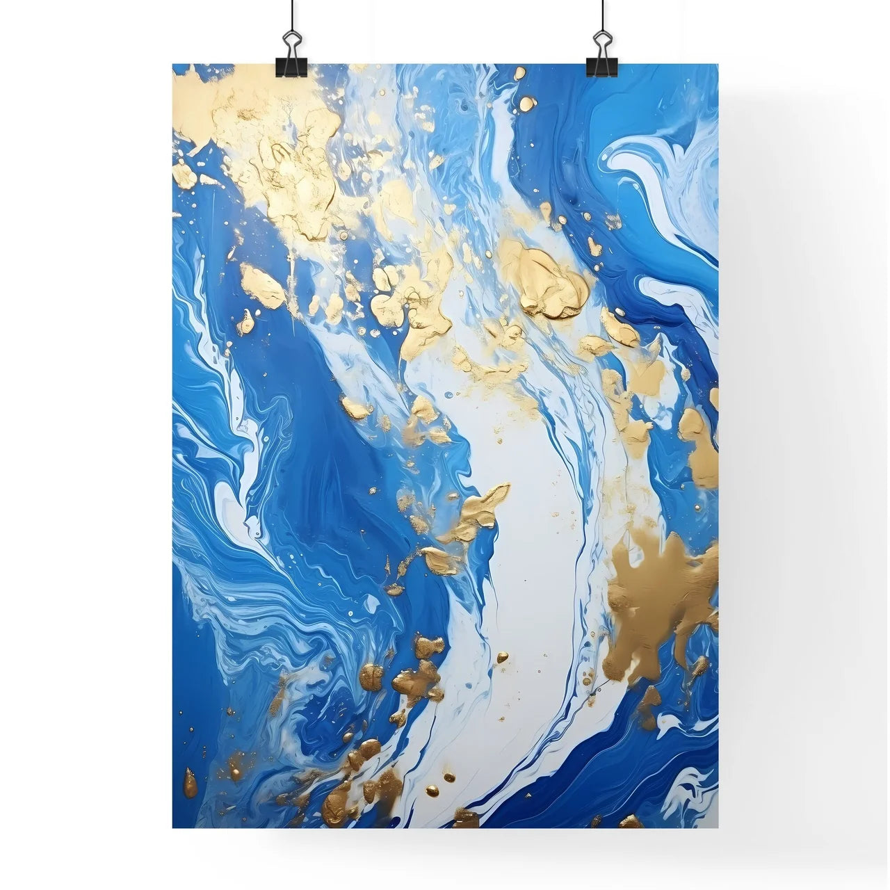 Blue And White Liquid With Gold Splatters Ar Poster
