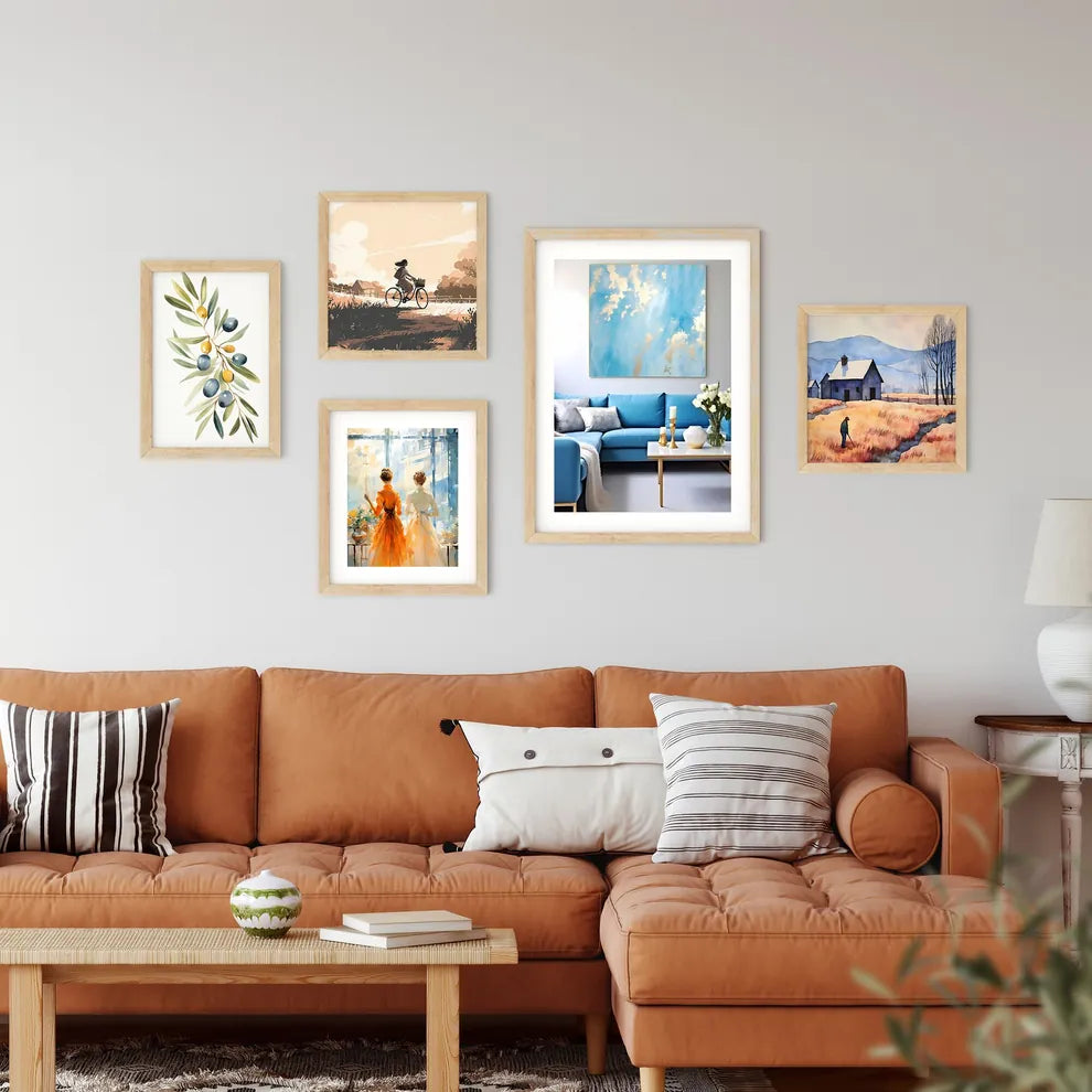 Blue Couch With Gold Accents Art Prin Framed Print