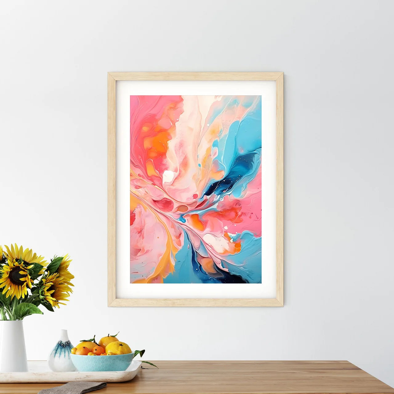 Colorful Painting With White And Pink Paint  - Kitchen Hangings