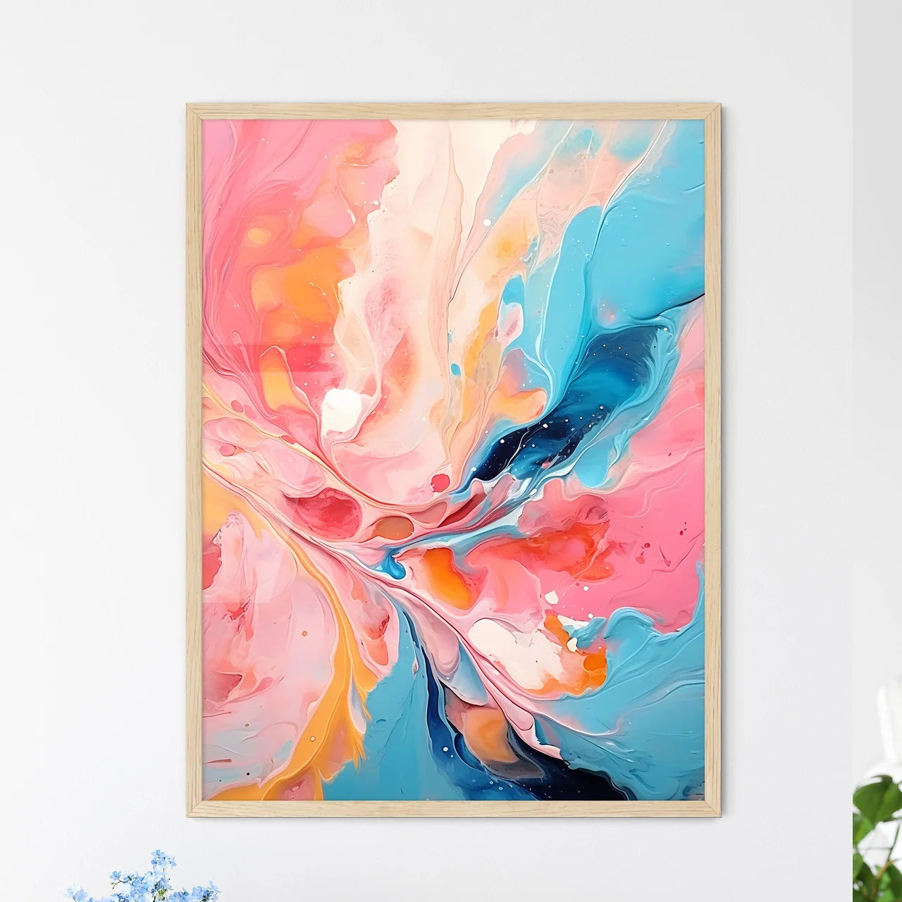 Colorful Painting With White And Pink Paint  - Framed Art Print
