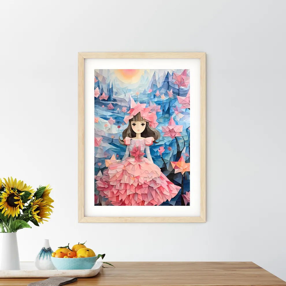 Cartoon Of A Girl In A Pink Dress Art Prin - Kitchen Hangings