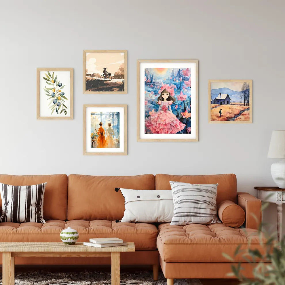 Cartoon Of A Girl In A Pink Dress Art Prin Framed Print