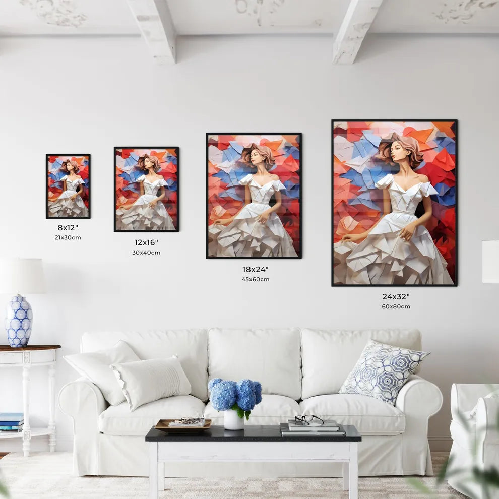 Woman In A White Dress Lying On A Colorful B Wall Art