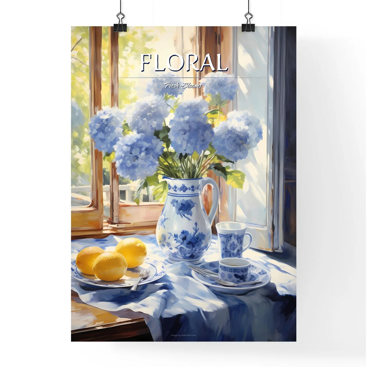Painting Of A Vase Of Flowers And Lemons On  Poster