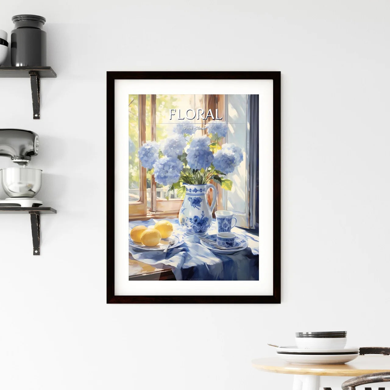 Painting Of A Vase Of Flowers And Lemons On  Framed Print