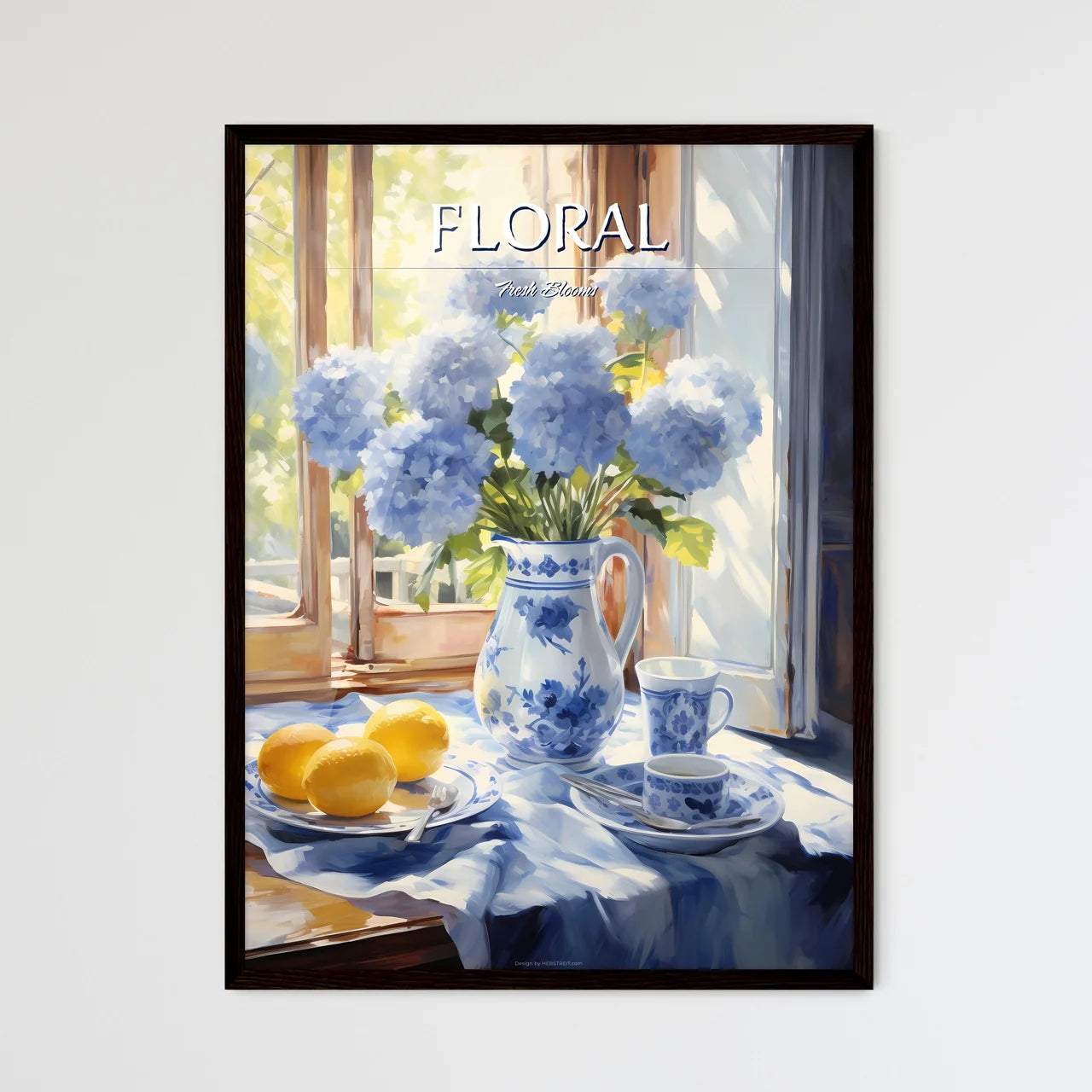 Painting Of A Vase Of Flowers And Lemons On  - Framed Art Print
