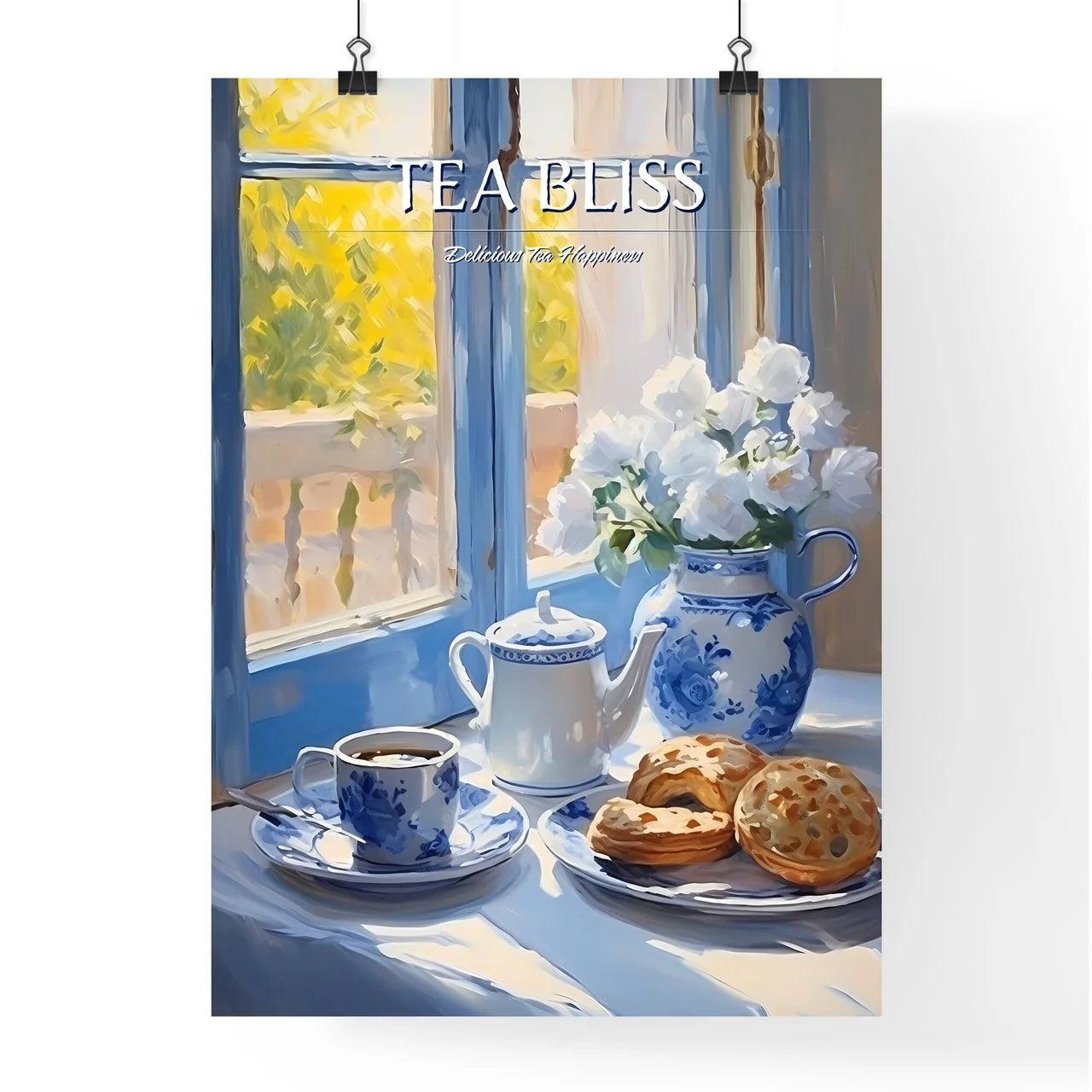 Tea Set With Cookies And Teapot On A Table A Poster