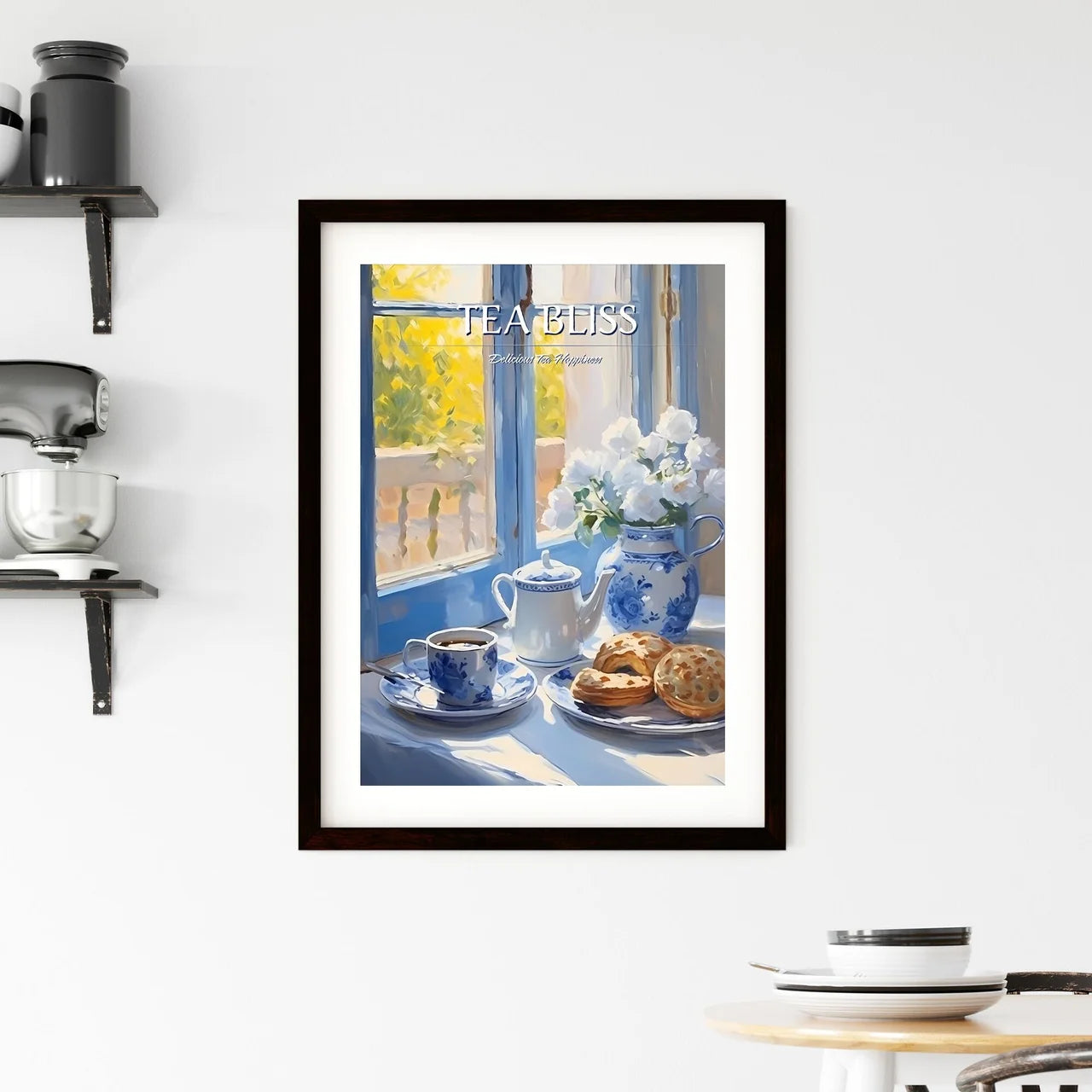 Tea Set With Cookies And Teapot On A Table A Framed Print