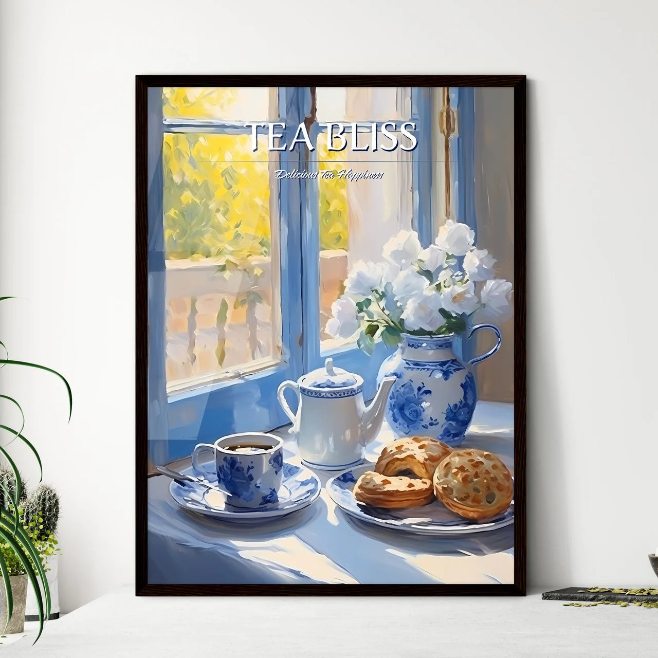 Tea Set With Cookies And Teapot On A Table A - Framed Art Print