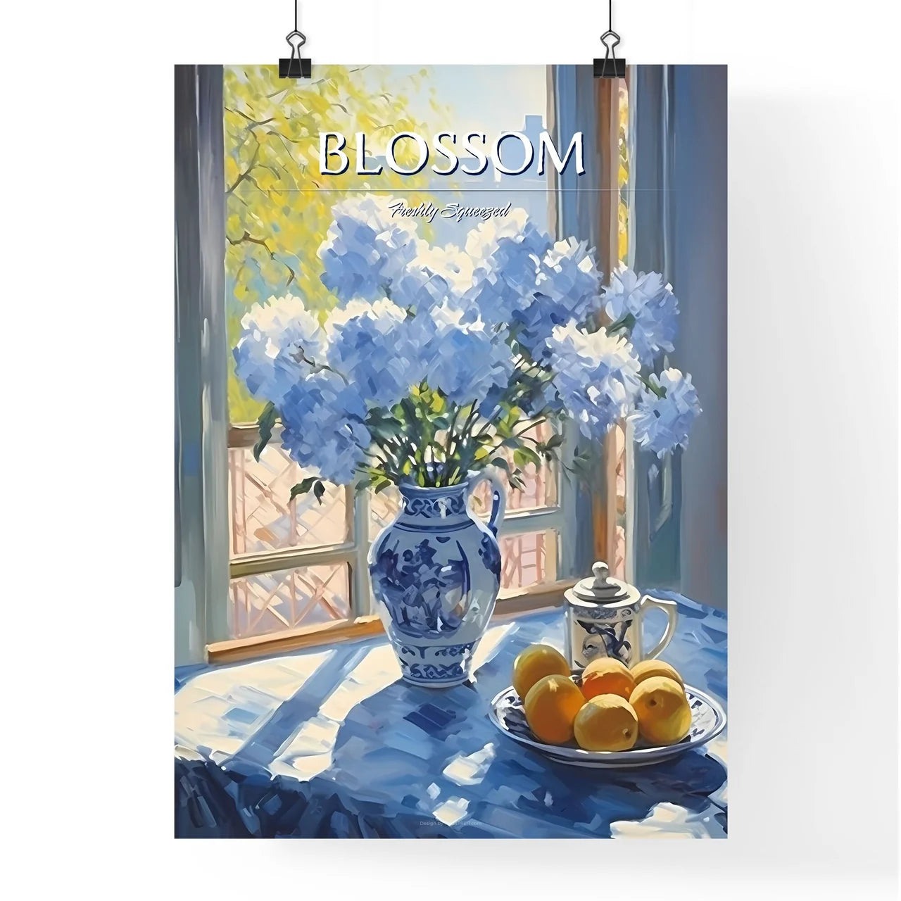 Painting Of Flowers In A Vase And A Plate Of Poster