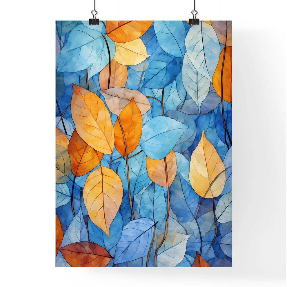 Group Of Blue And Orange Leaves Art Prin Poster
